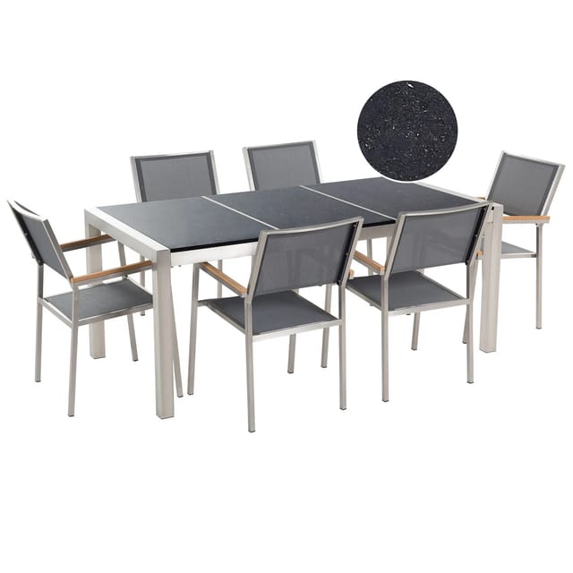 Beliani Gartentisch Set GROSSETO Graphitgrau Poliert 90x180x87