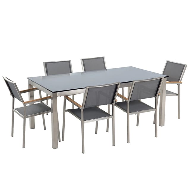 Beliani Gartentisch Set Grau Schwarz Silber 90x180x76