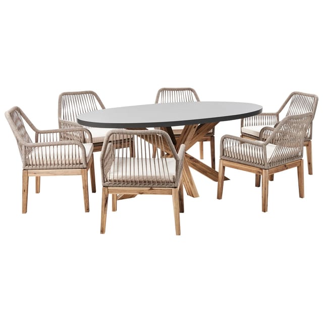 Beliani Gartentisch Set ORISTANO Grau Beige Heller Holzfarbton