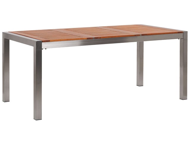 Beliani Gartentisch GROSSETO Heller Holzfarbton Silber 180x90x74