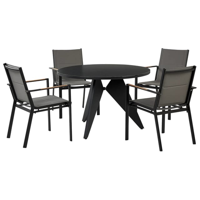 Beliani Gartentisch Set OLMETTO/BUSSETO Schwarz Grau Heller Holzfarbton 110x110x90