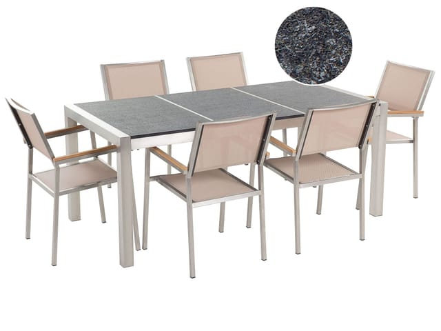 Beliani Gartentisch Set GROSSETO Grau Silber Beige 90x180x87
