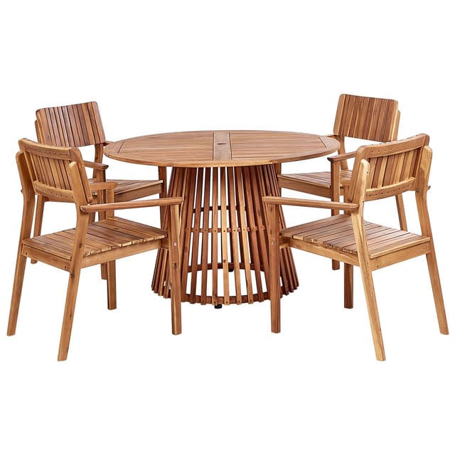 Beliani Gartentisch mit 4 Stühlen AGELLO Heller Holzfarbton