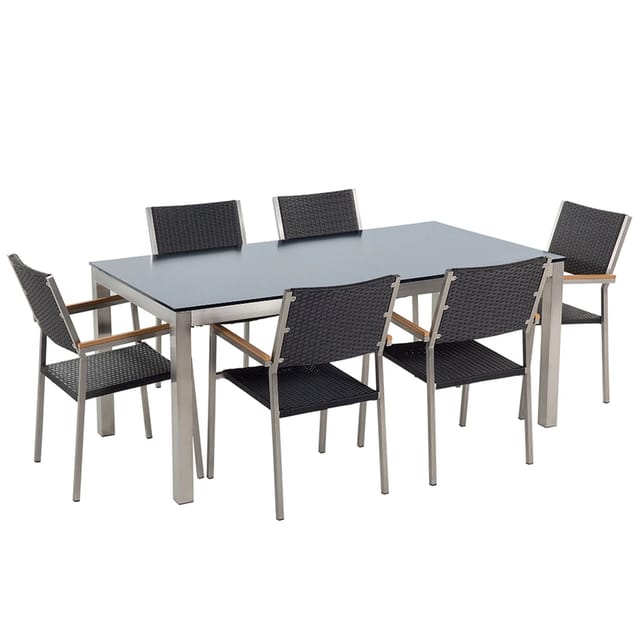 Beliani Gartentisch Set Schwarz Silber 90x180x76