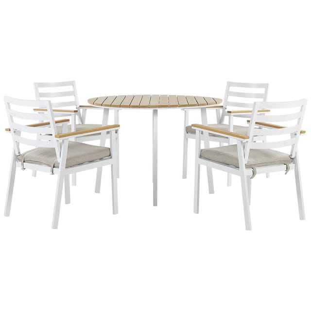 Beliani Gartentisch Set CAVOLI Weiss Heller Holzfarbton Beige 105x105x82