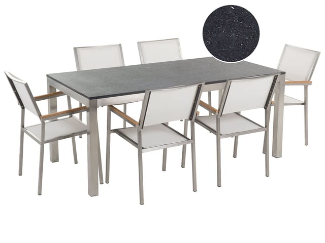 Beliani Gartentisch Set GROSSETO Weiss Poliert Schwarz Silber 90x180x87