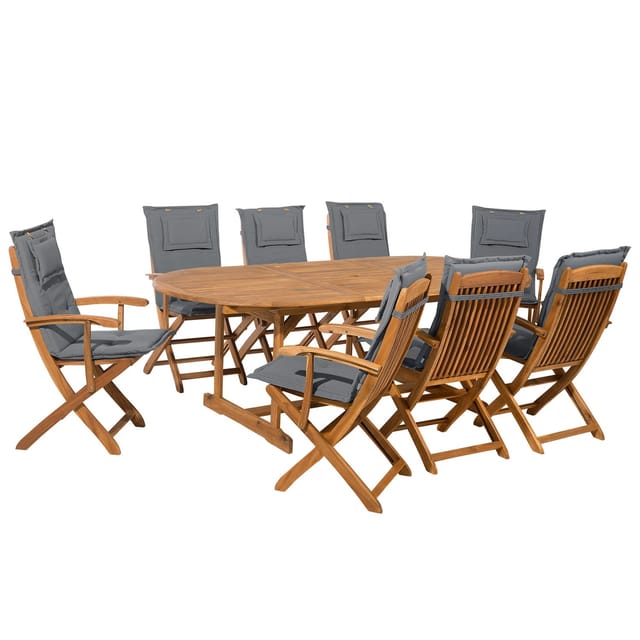 Beliani Gartentisch Set Grau Heller Holzfarbton 100x220x93