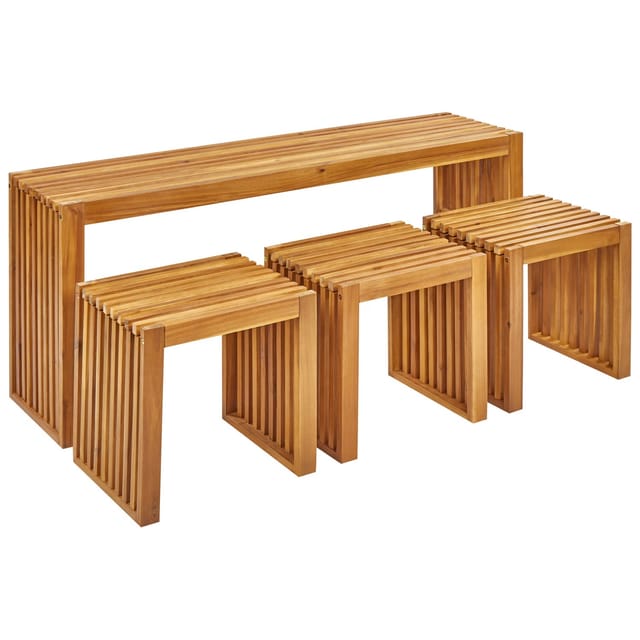 Beliani Gartentisch mit 3 Hockern BELLANO Heller Holzfarbton