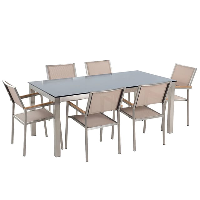 Beliani Gartentisch Set Schwarz Beige Silber 90x180x76