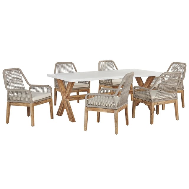 Beliani Gartentisch Set OLBIA Creme 100x200x89