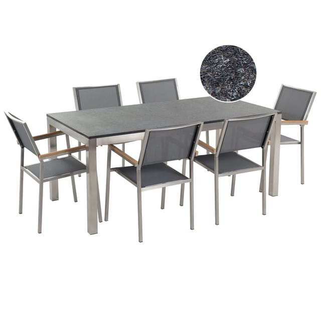Beliani Gartentisch Set GROSSETO Graphitgrau Grau 90x180x87