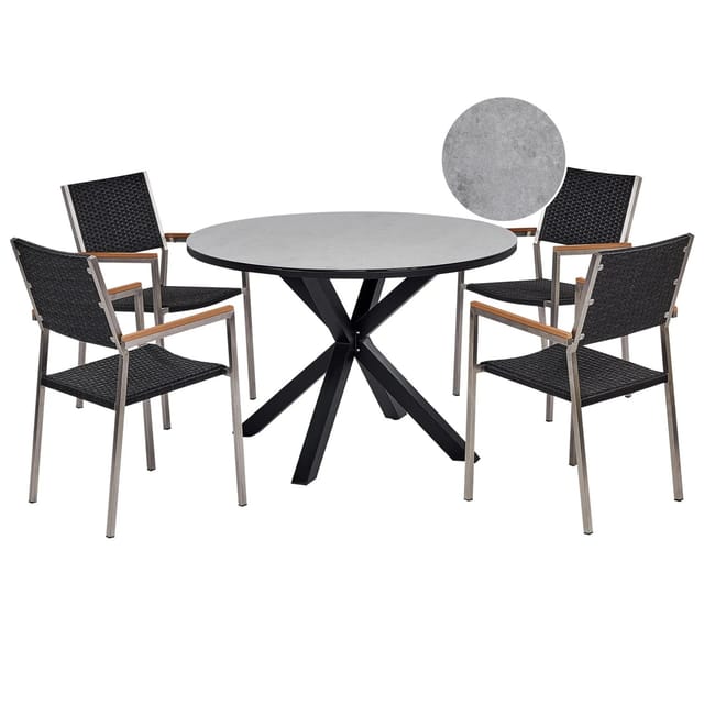 Beliani Gartentisch Set MALETTO/GROSSETO Grau Schwarz Silber