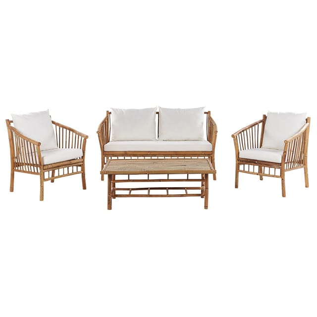 Beliani Lounge Set MAGGIORE Heller Holzfarbton Weiss 67x148x82
