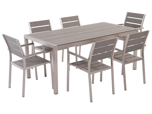 Beliani Gartentisch Set VERNIO Grau Silber 90x180x76