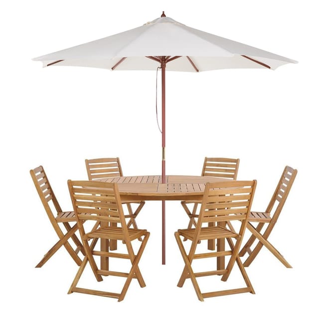 Beliani Gartentisch Set TOLVE Heller Holzfarbton Beige 150x150x74
