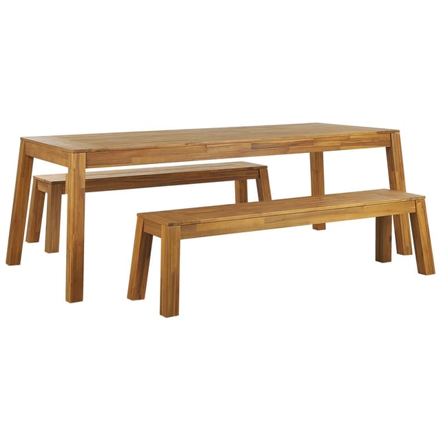 Beliani Gartentisch Set LIVORNO Heller Holzfarbton 105x225x77