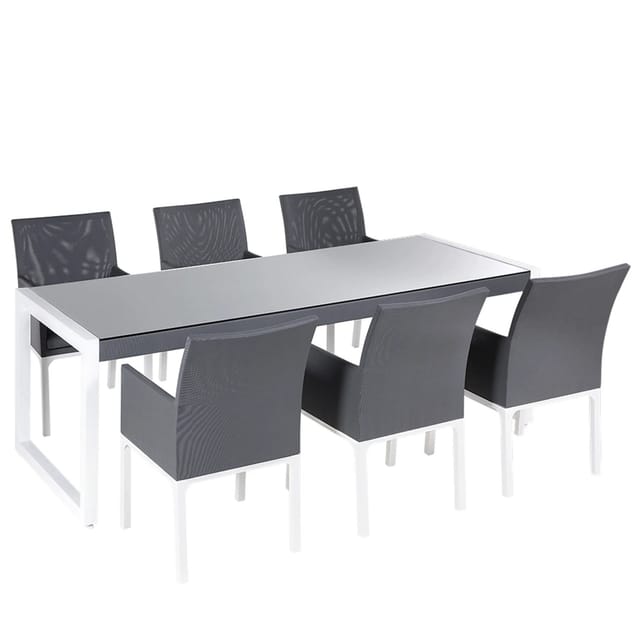 Beliani Gartentisch Set Grau Weiss 90x210x91