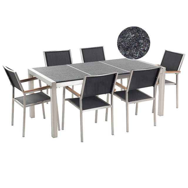 Beliani Gartentisch Set GROSSETO Graphitgrau Schwarz 90x180x87
