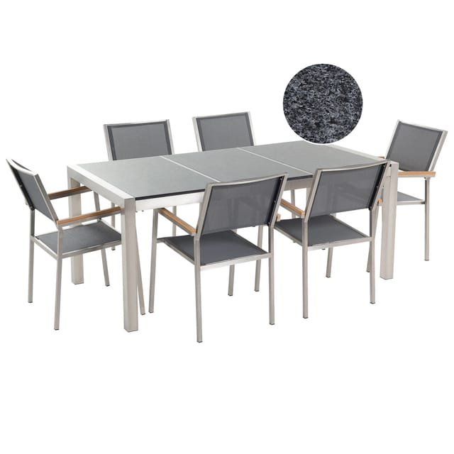 Beliani Gartentisch Set GROSSETO Grau 90x180x87