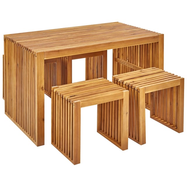 Beliani Gartentisch mit 4 Hockern BELLANO Heller Holzfarbton