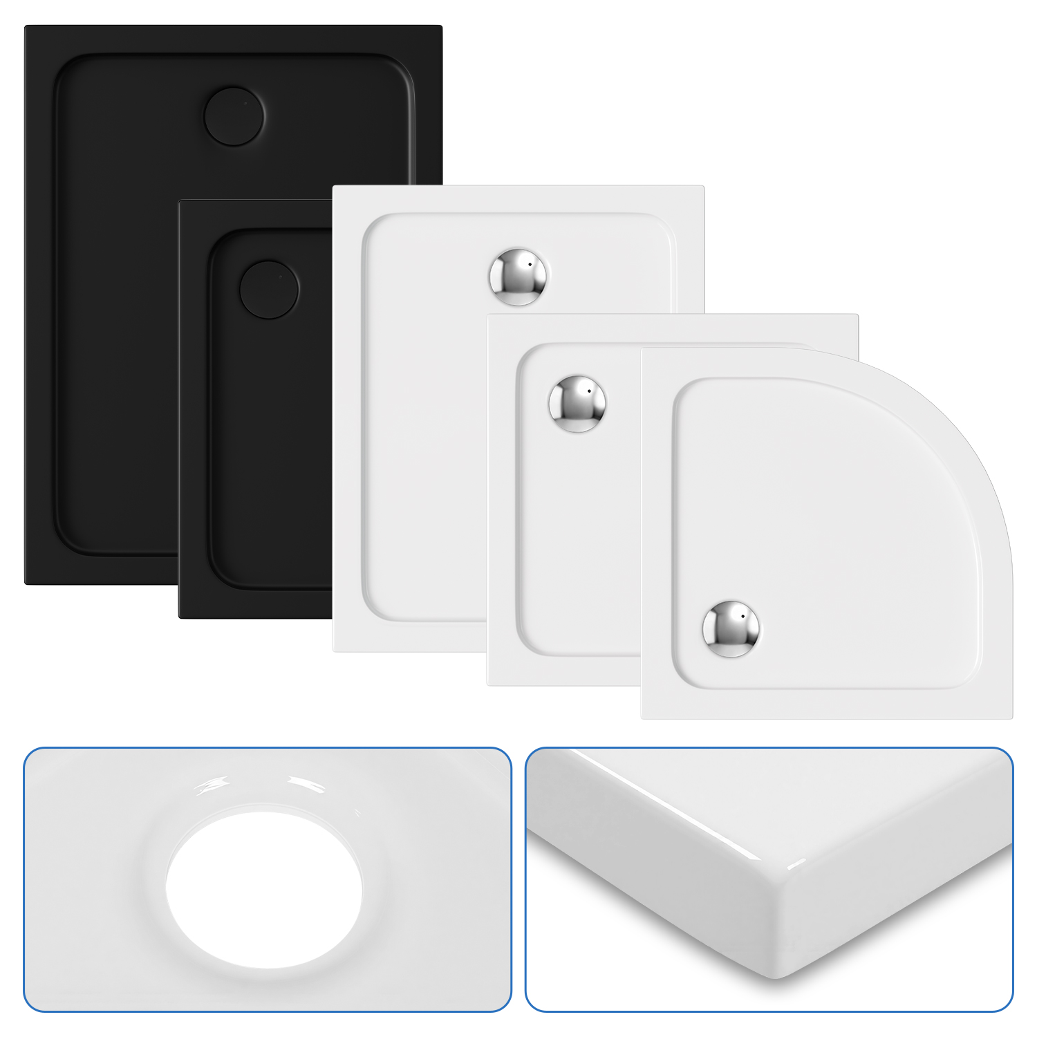 Jiubiaz Duschwanne Set 90x90 Cm Quadratisch Mattschwarz Mit Ø90 Mm Chrom Ablauf