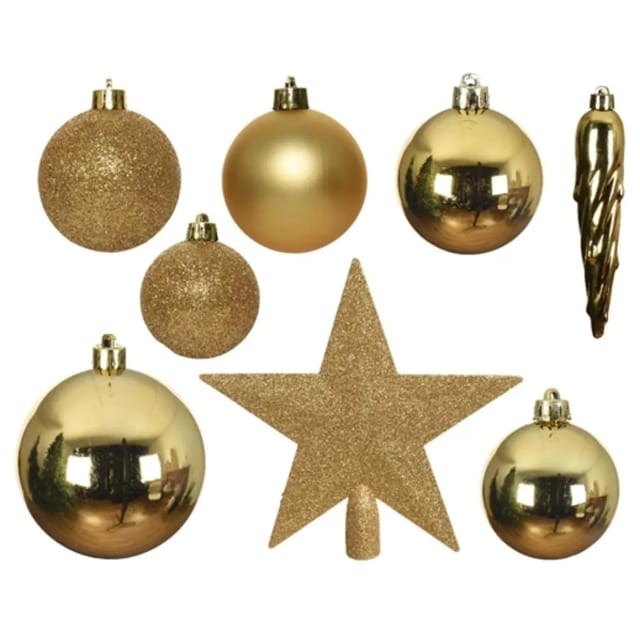 Marelida Christbaumkugeln Weihnachtskugeln Mit Stern Baumspitze Bruchfest Gold 33 Stück