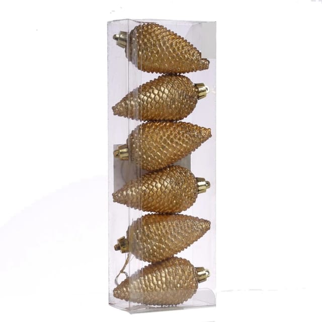 Marelida Christbaumschmuck Baumschmuck Tannenzapfen Bruchfest Glitzernd H 8cm Gold 6St