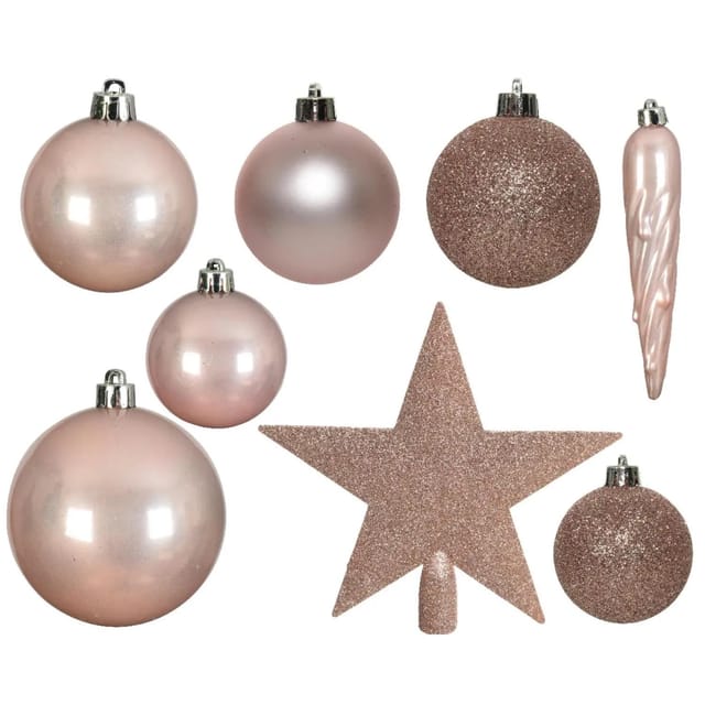 Marelida Christbaumkugeln Weihnachtskugeln Mit Stern Baumspitze Bruchfest Rosa 33 Stück