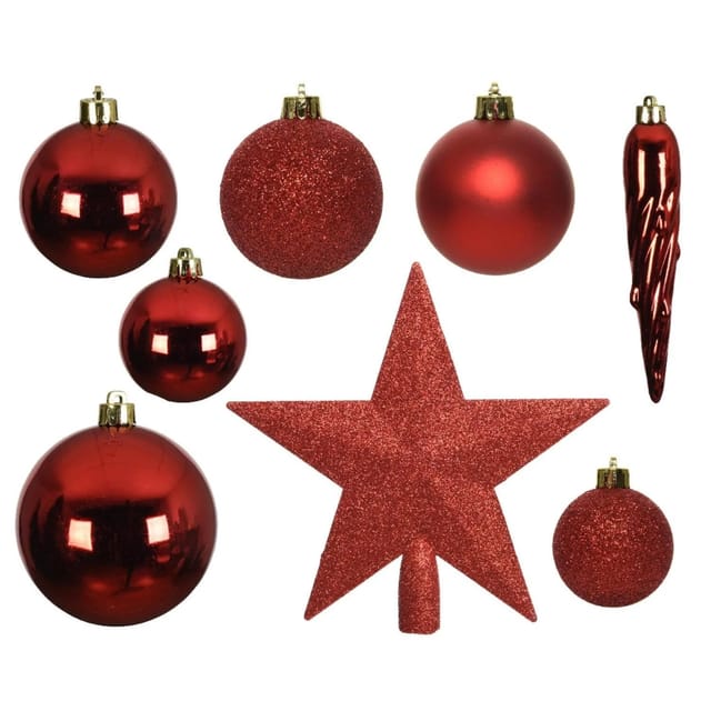 Marelida Christbaumkugeln Weihnachtskugeln Mit Stern Baumspitze Bruchfest Rot 33 Stück