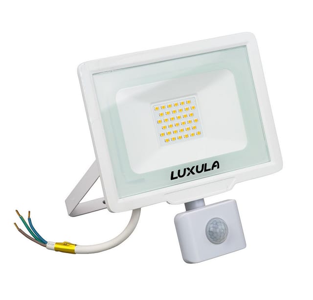 LUXULA LED Strahler mit Bewegungsmelder 30W 3000lm Fluter 3000K Warmweiß Flutlichtstrahler Slim Design Außenstrahler IP65 Wetterfest Weiß