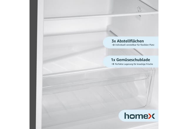 homeX Kühlschrank Mit Gefrierfach Kühl-Gefrierkombination Freistehend 173 Liter Nutzinhalt CFS1110-S Silber