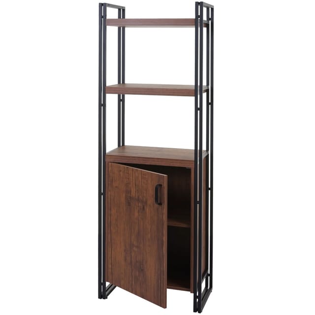 BERLINLODGE Bücherregal HxBxT 165x55x35cm Staufach Mit Tür 3D-Struktur Wildeiche-Optik Regal Standregal Wohnregal