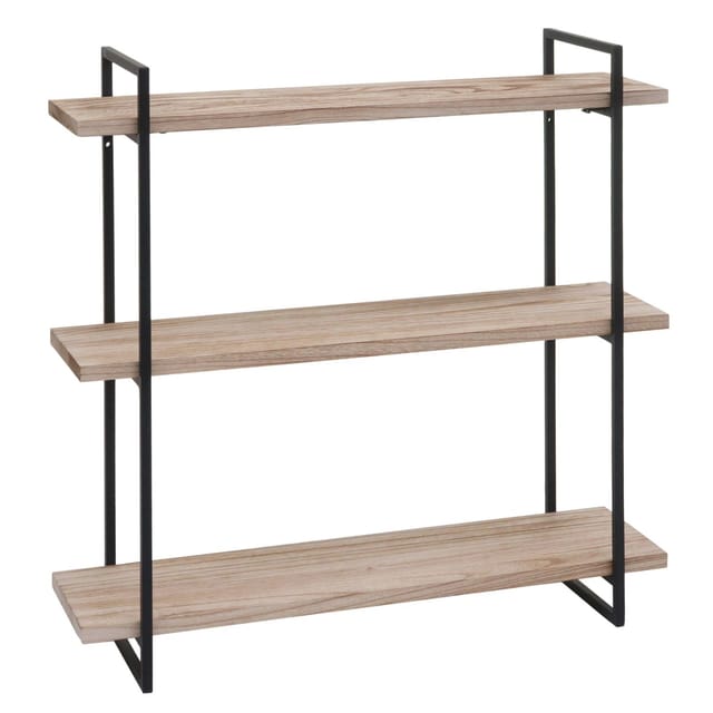 BERLINLODGE Wandregal HxBxT 60x60x18cm 3 Regalböden Massiv-Holz Industrial Natur Hängeregal Schweberegal