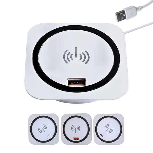 kalb Einbau Schnellladegerät 15W 7,5cm Druchmesser Kabelloses Laden 2x USB-Ports Induktionsladegerät Weiß