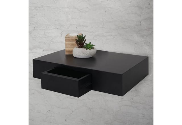 BERLINLODGE Wandregal Ilse HxBxT 8x40x25cm Regal Hängeregal Mit Schublade 40cm Schwarz