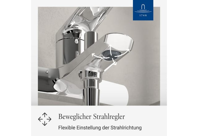 Villeroy & Boch Oasis Badewannenarmatur Aufputz mit Rückflussschutz Umstellung & Beweglichem Strahlregler Rund Chrom