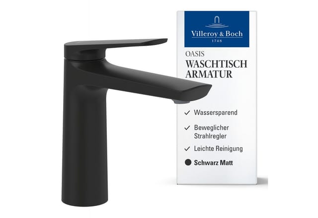 Villeroy & Boch Oasis Waschtischarmatur Ohne Zugstange mit Keramikkartusche Auslaufhöhe 114MM Rund Matt Black