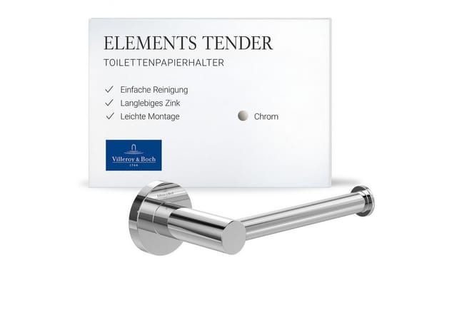 Villeroy & Boch Elements Tender Toilettenpapierhalter Ohne Deckel Zur Wandmontage Runder WC-Papierhalter Zink Chrom