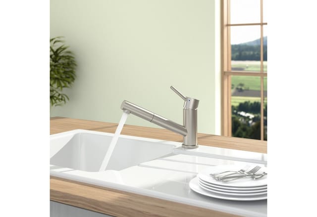 Villeroy & Boch Küchenarmatur Como Shower Hochdruck-Armatur Ausziehbare Brause Wassersparend Edelstahl Massiv