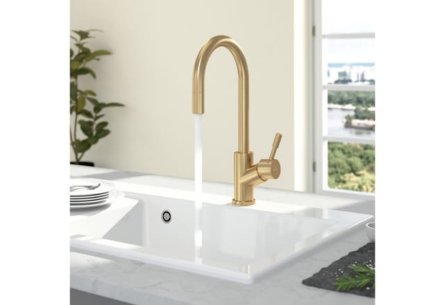 Villeroy & Boch Küchenarmatur Umbrella Flex Hochdruck-Armatur mit Ausziehbarer Brause Wassersparend Gold