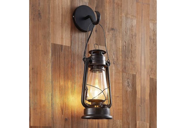 Lindby Wandleuchte Wandlampe Innen Laterne Raisa 9624811 Retro Vintage Antik in Braun aus Metall 1-flammig E14 Flurleuchte