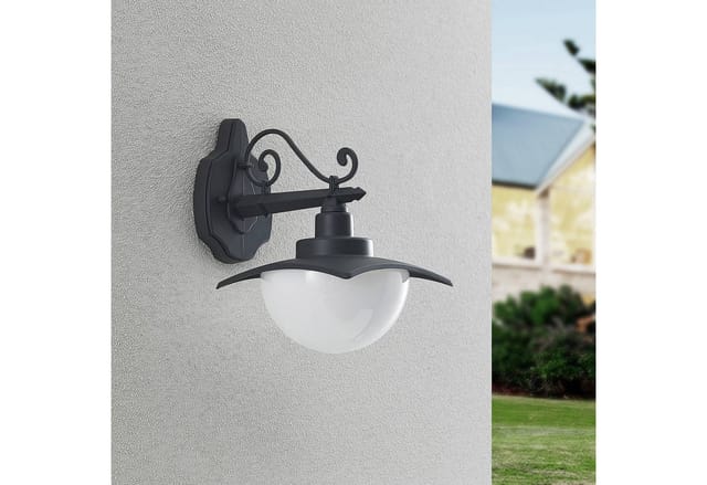 Lindby Wandleuchte Außen Elinda 9926001 Spritzwassergeschützt Landhaus Vintage Rustikal in Schwarz aus Aluminium 1-flammig E27