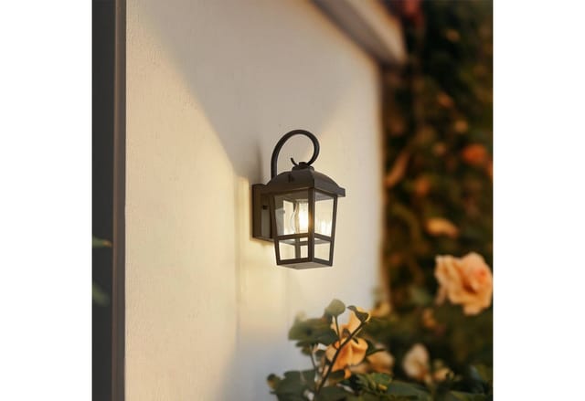 Lindby Wandleuchte Außen Laterne Eloane 10025926 Spritzwassergeschützt Modern in Schwarz aus Edelstahl 1-flammig E27