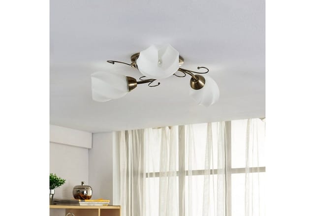 Lindby Deckenlampe Amedea 9620741 Retro Vintage Antik in Bronze aus Glas 3-flammig E14 Wohnzimmerleuchte