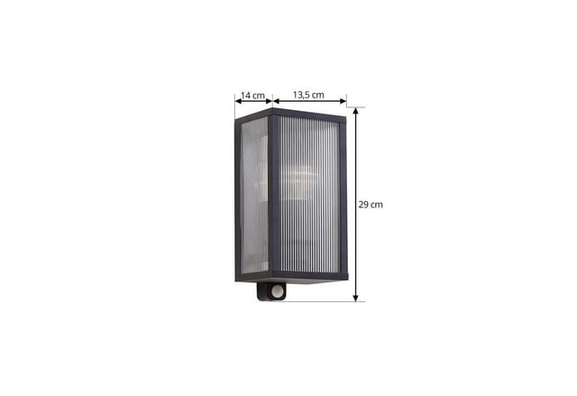 Lindby Wandleuchte Außen Peldar 10035696 mit Bewegungsmelder Spritzwassergeschützt Modern in Schwarz aus Aluminium 1-flammig E27