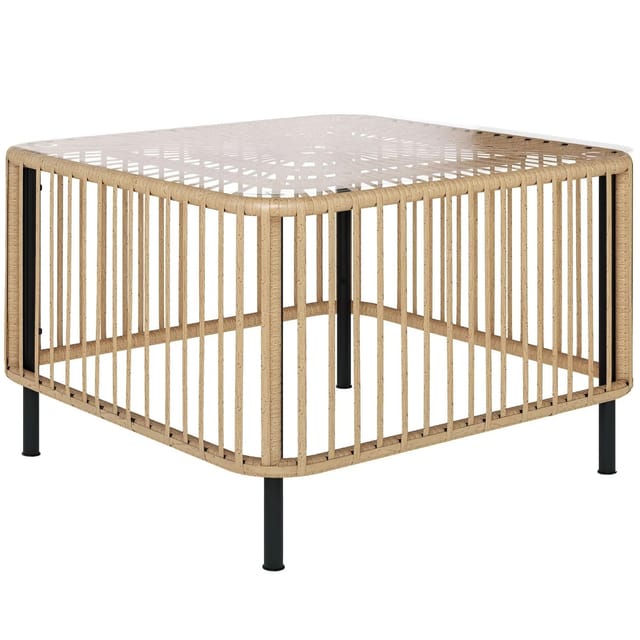 Outsunny Rattan-Gartentisch Stahl PE-Rattan 65L x 65B x 43H cm Naturholz