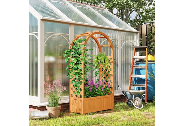Outsunny Hochbeet mit Rankgitter Tannenholz 83L x 36B x 145H cm Braun