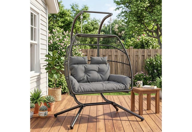 Outsunny Rattan Hängesessel Stahl 170L x 100B x 185H cm Dunkelgrau