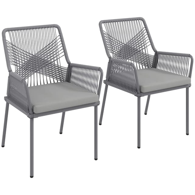 Outsunny Rattan Gartenstuhl 2er-Set PE Rattan 57L x 61B x 84H cm Dunkelgrau