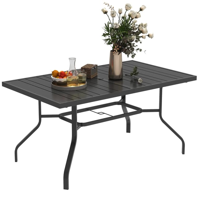 Outsunny Gartentisch mit Schirmloch Stahl 152L x 90B x 74H cm Schwarz